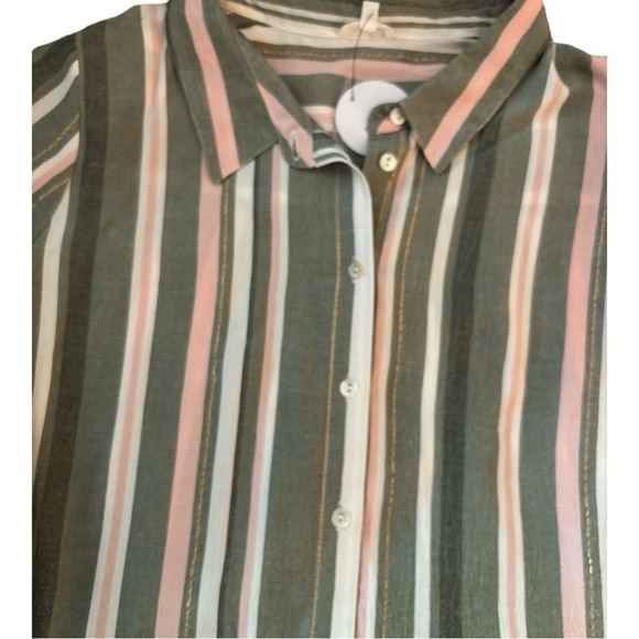 EN CRÈME dress size Large. Viscose fabric, muted green, pink and white stripe. - Picture 5 of 6